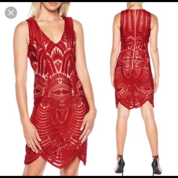 Bardot Revolve Sexy Red Lace Dress Bodicon NWT - Picture 8 of 8